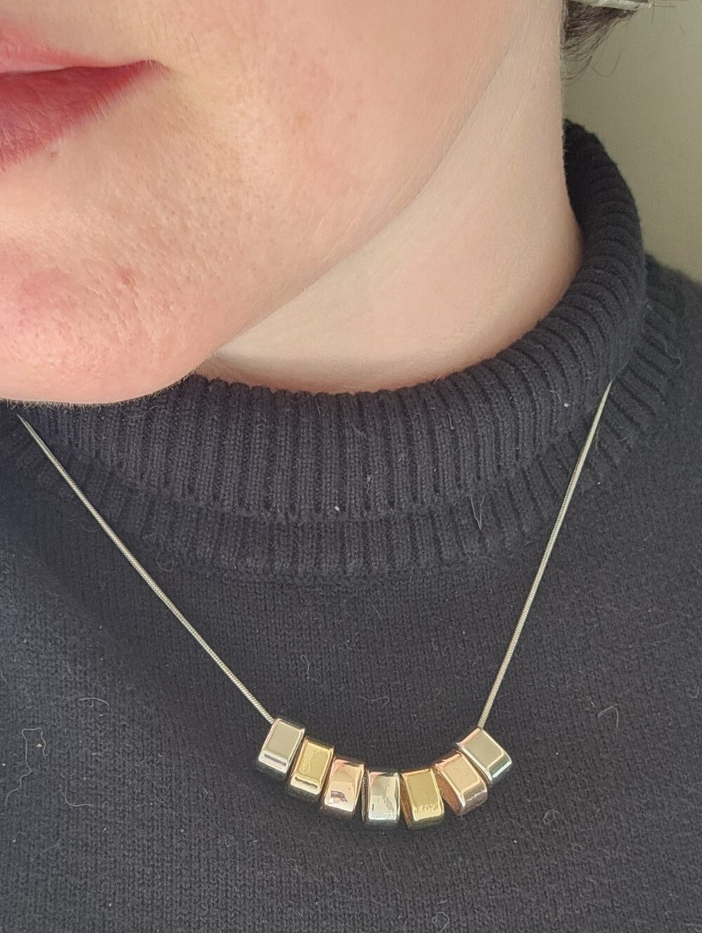 Minimalist Tri-Tone Bead Silver Necklace - Women Jewelry